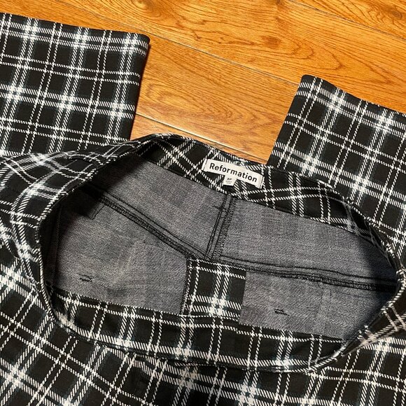 EUC Reformation Petites Franklin Pant Size 8P Black/Green Plaid - Picture 5 of 5